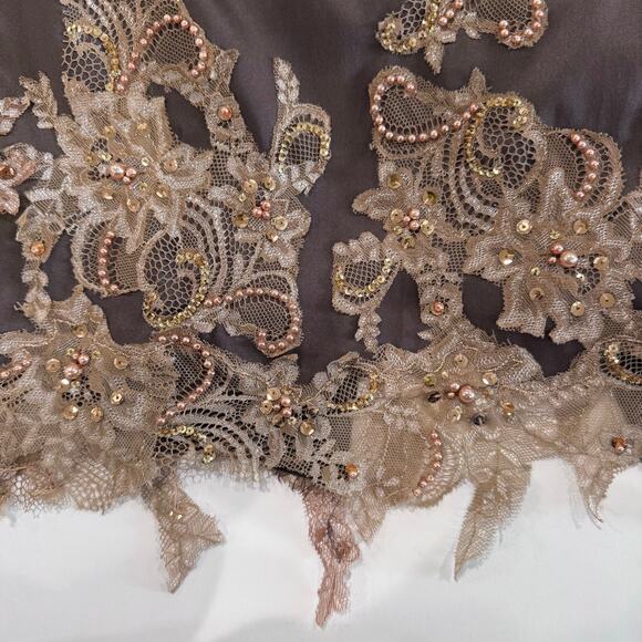 Mandalay Y2K Taupe Midi Dress with peach pearl beads, lace, sequence, sz 8 - Picture 11 of 12